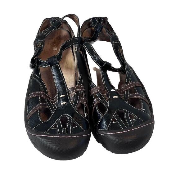 J-41 Jeep Womens 9M Sandals Black Leather Adventure Dune Hiking Rubber Traction - Picture 3 of 7